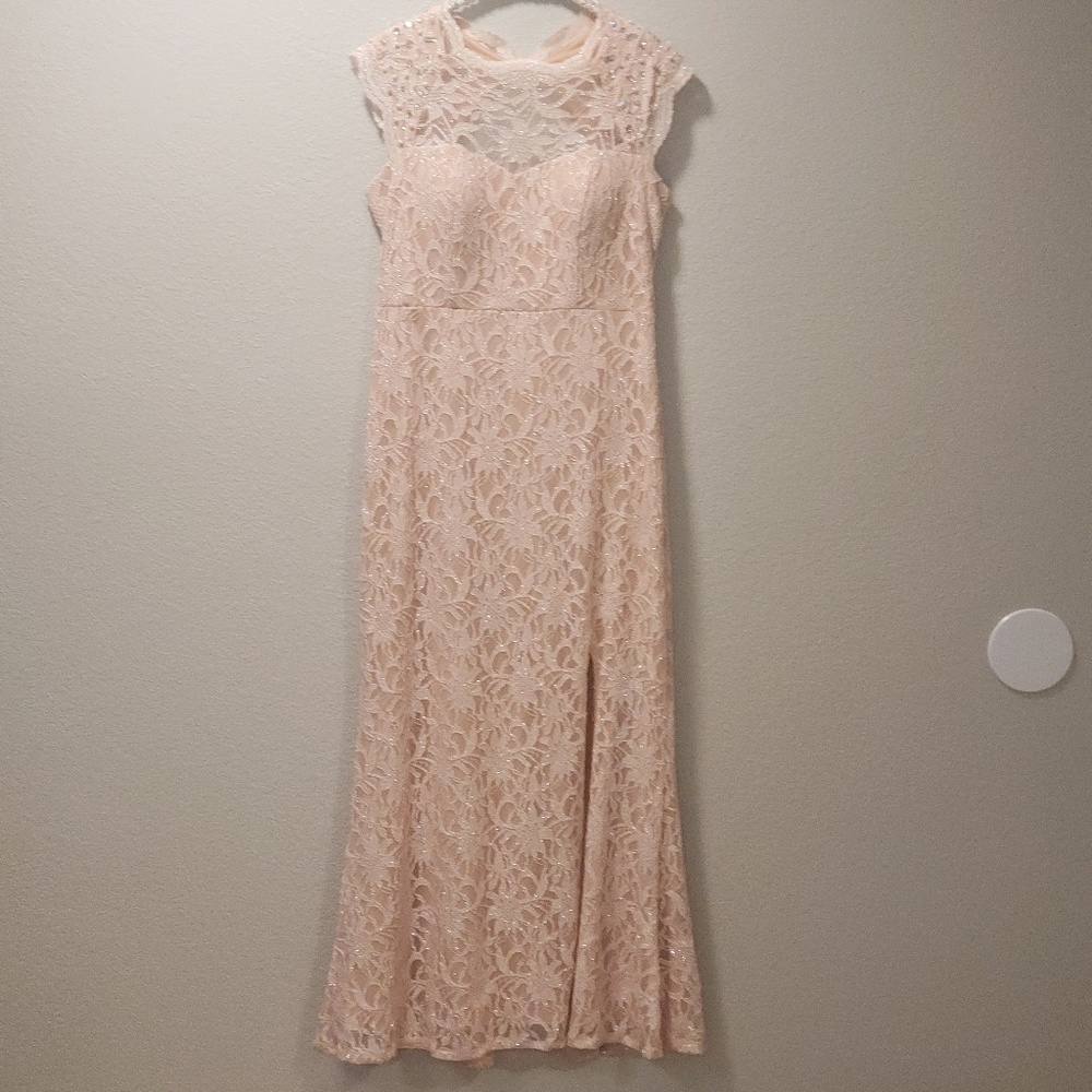 Davids Bridal  Formal Light Pink Lace Formal Gown
